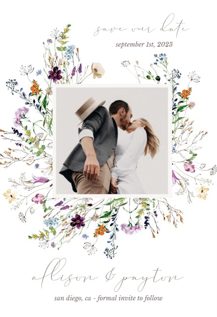 Dainty Wild Flowers Photo Frame - Save the Date Card