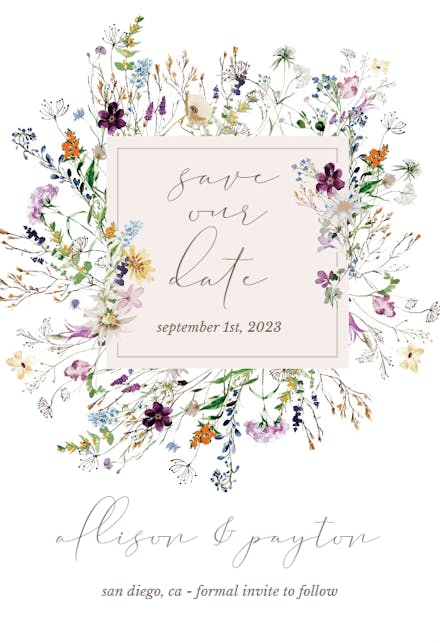 Dainty Wild Wreath - Save the Date Card