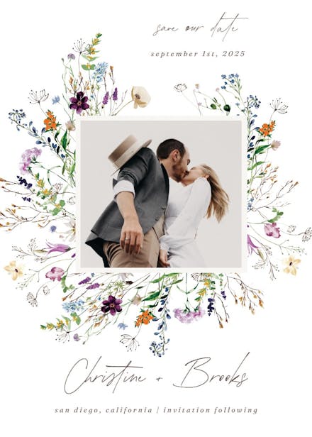 Dainty wild flowers photo frame - save the date card