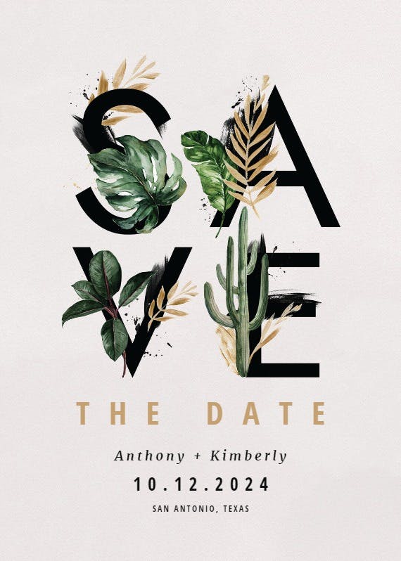 Decorated greenery lettering - save the date card
