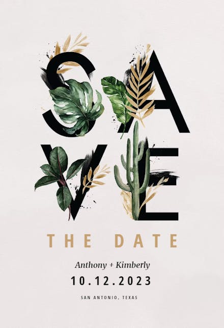 Decorated greenery lettering - Save the Date Card