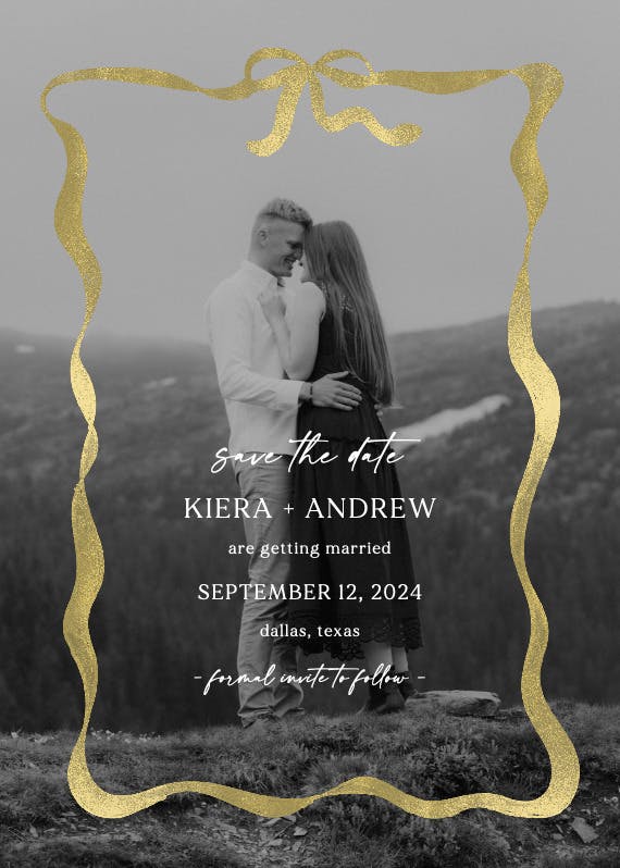 Delicate ribbon photo - save the date card