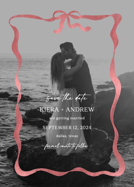 Delicate ribbon photo - save the date card