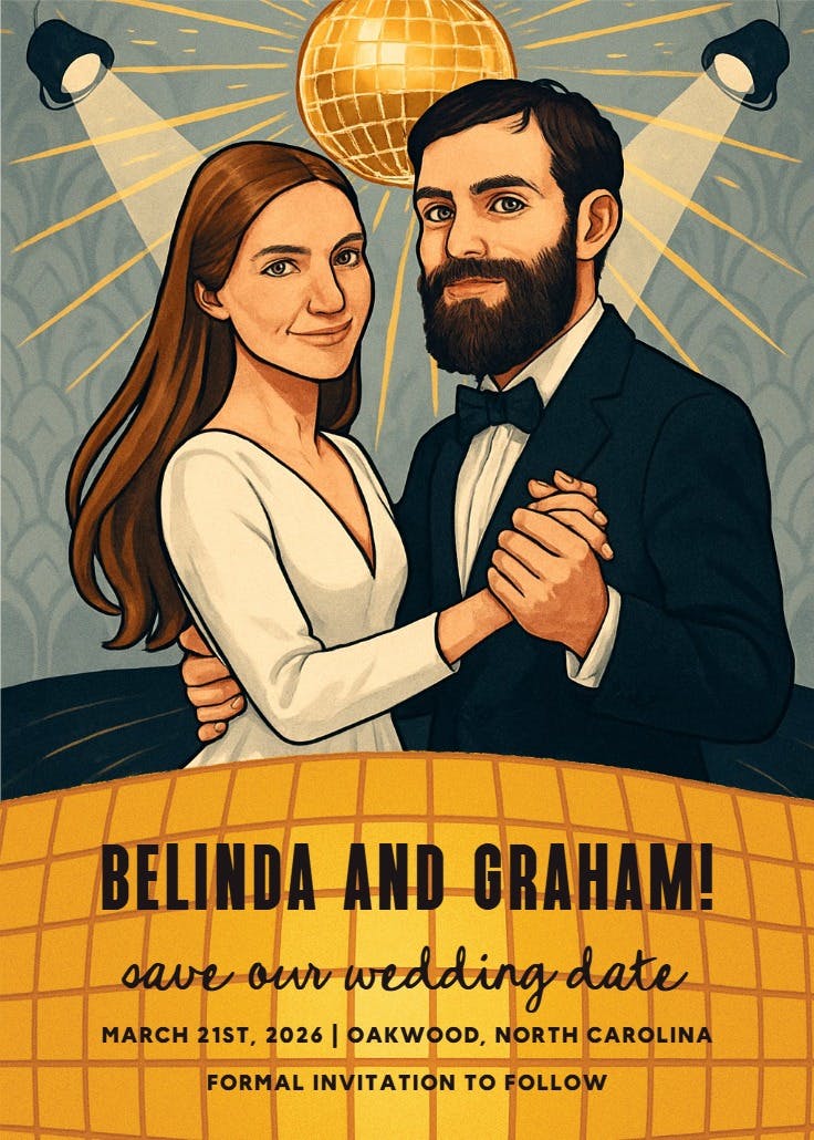 Disco soulmates - save the date card