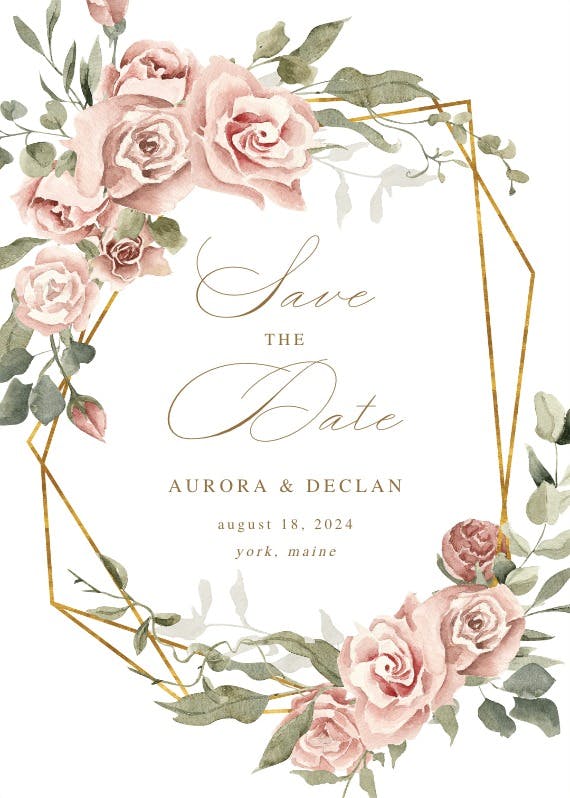 Dusty pink rose gold border - save the date card