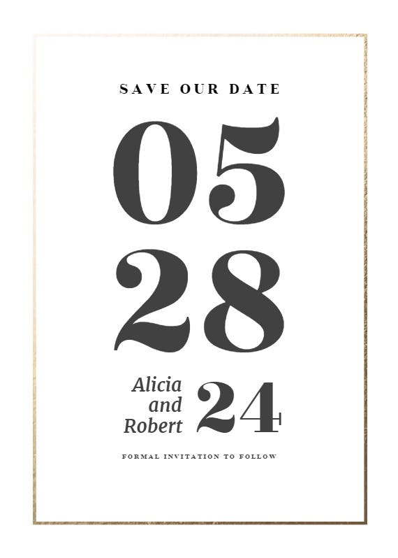 Elegant big numbers - save the date card