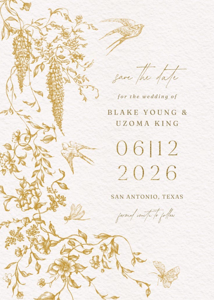 Etched autumn florals - save the date card