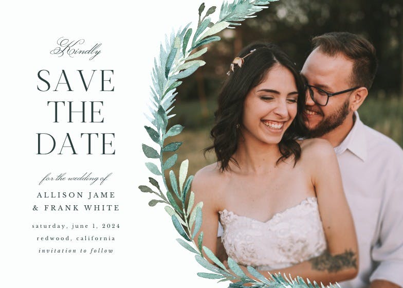 Evergreen photo - save the date card