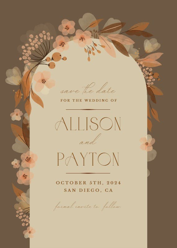 Fall floral arch - save the date card