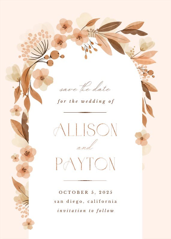 Fall floral arch - save the date card