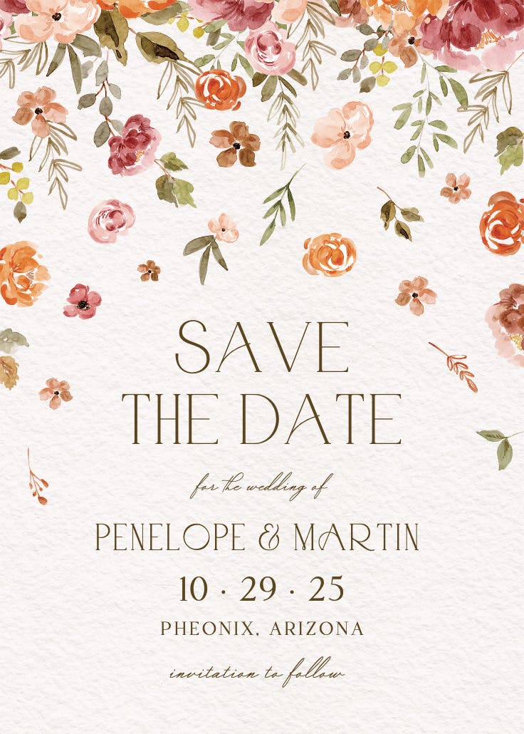 Falling blooms - save the date card