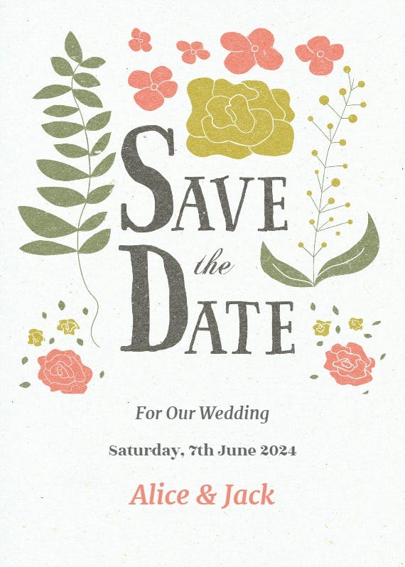 Ferns and flowers - save the date card