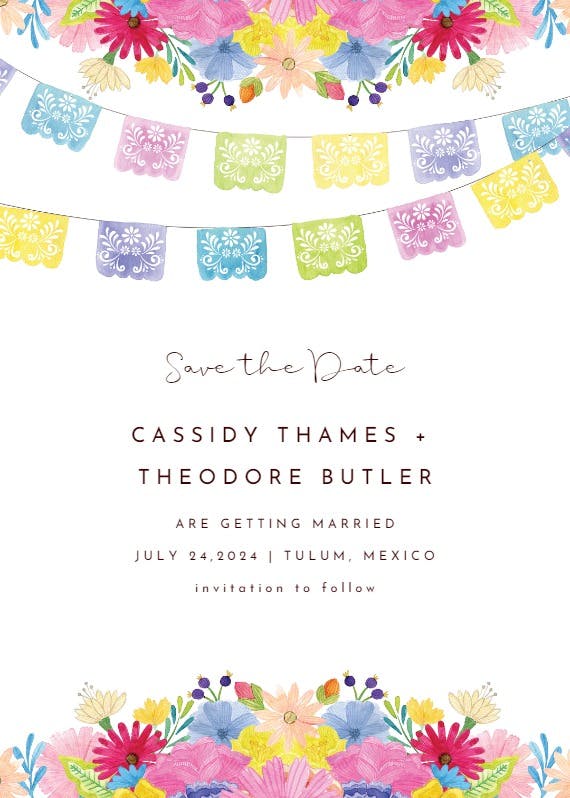 Flags and flowers - save the date card