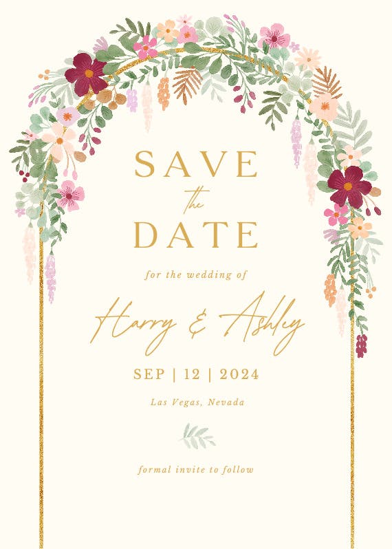 Floral arch -  tarjeta para reserva la fecha