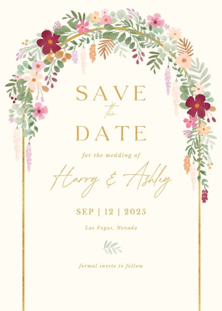 Floral arch - save the date card