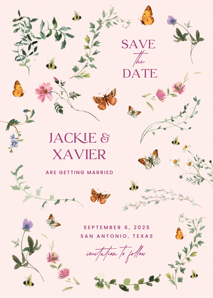 Floral dance with butterflies - save the date card