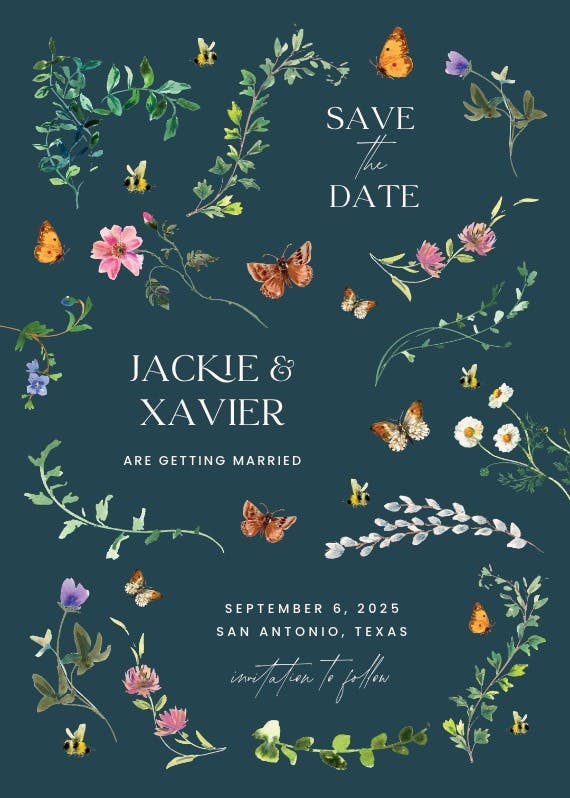 Floral dance with butterflies - save the date card