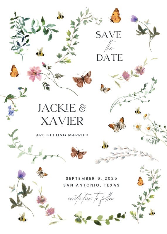 Floral dance with butterflies - save the date card