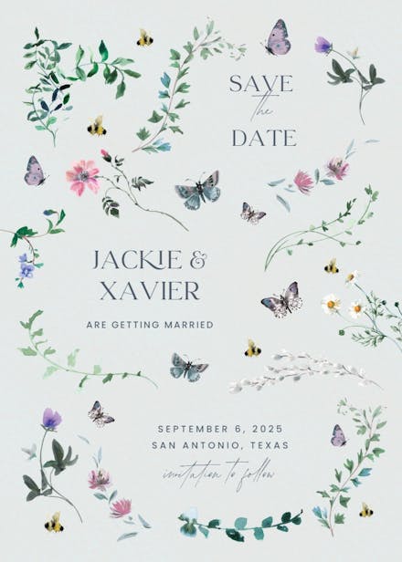 Floral dance with butterflies - save the date card