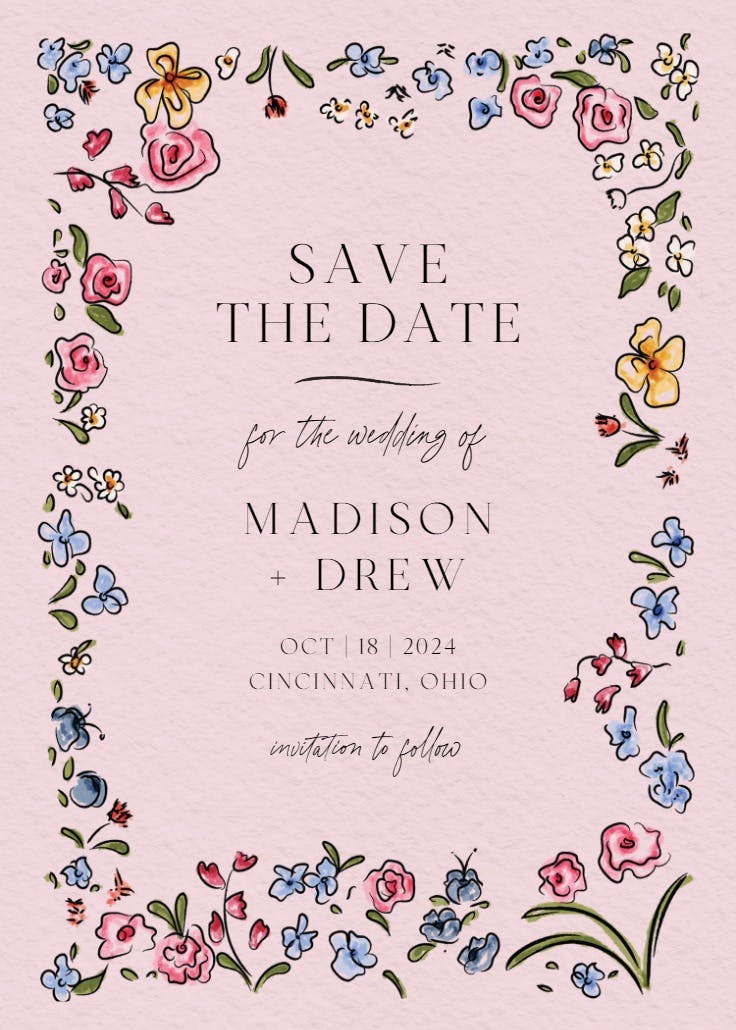 Floral doodles - save the date card