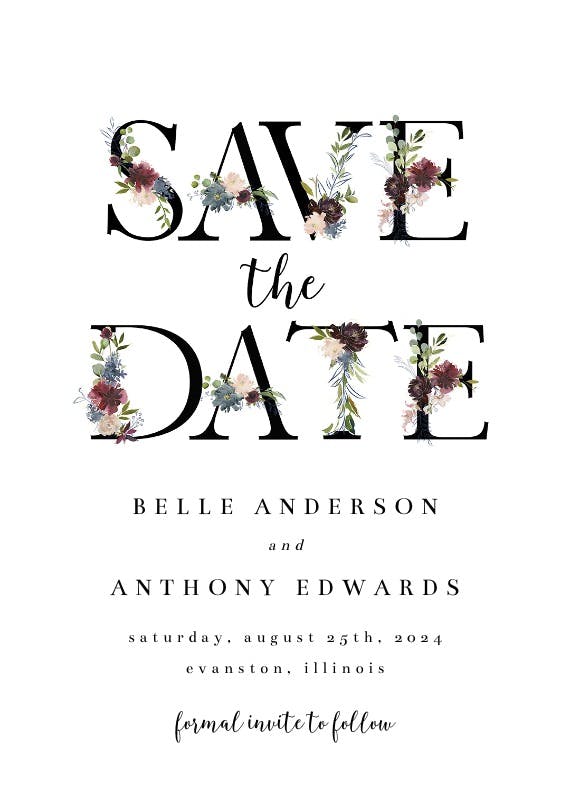 Floral letters - save the date card