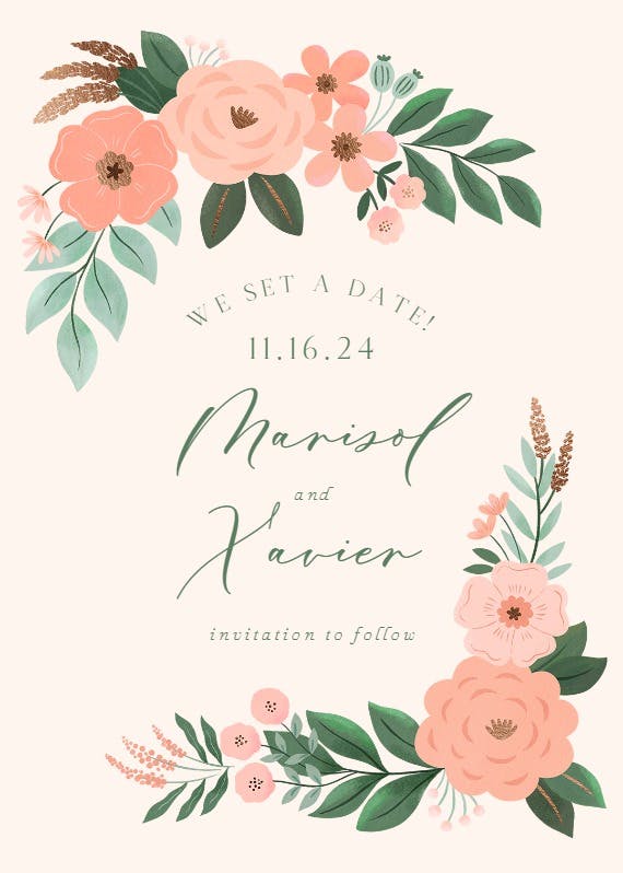 Floral peonies -  tarjeta para reserva la fecha