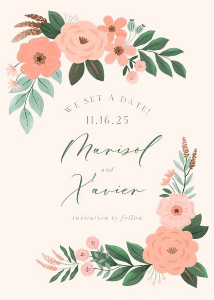 Floral peonies - save the date card