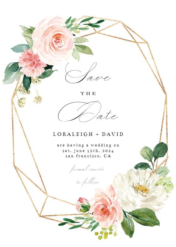 Floral polygon frame - save the date card