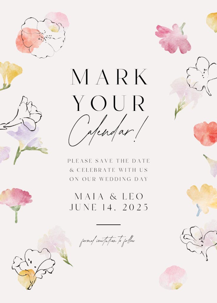 Floral stamps - save the date card