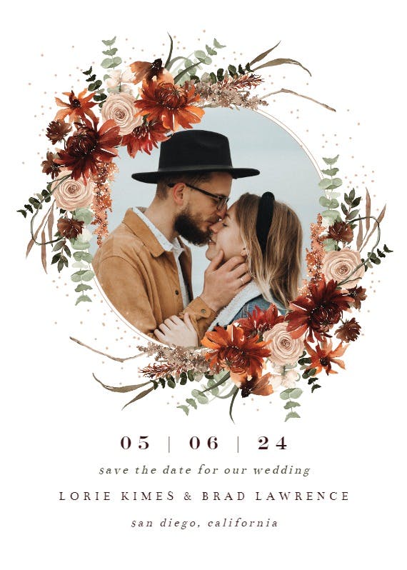 Floral terracotta frame - save the date card