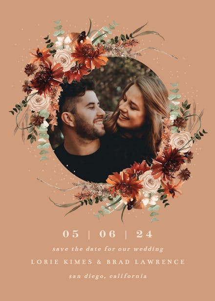 Floral terracotta frame - save the date card