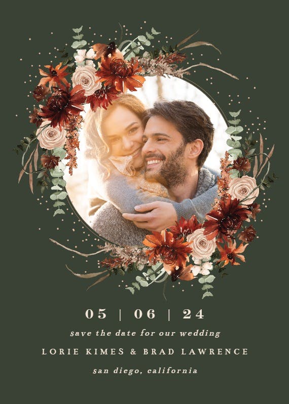 Floral terracotta frame - save the date card