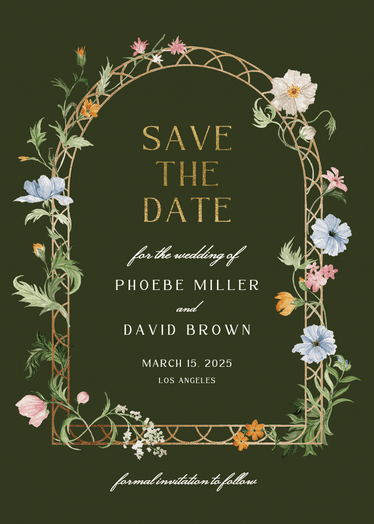 Florals climbing - save the date card