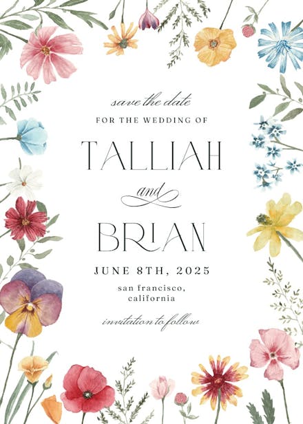 Fresh meadow flowers - save the date card