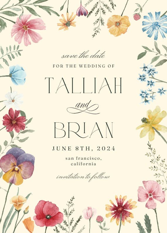 Fresh meadow flowers - save the date card