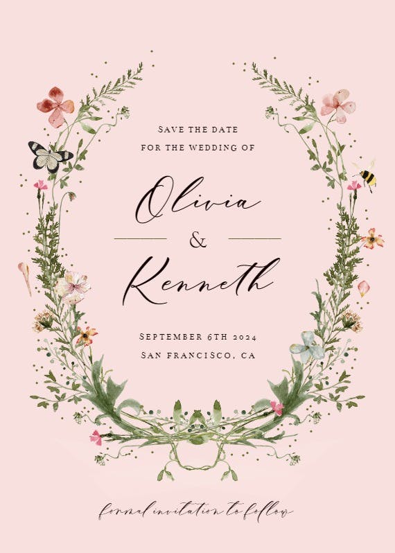 Fresh spring wreath - save the date card