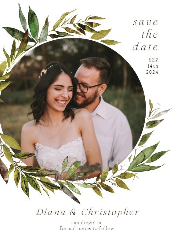 Gentle greenery wreath - save the date card