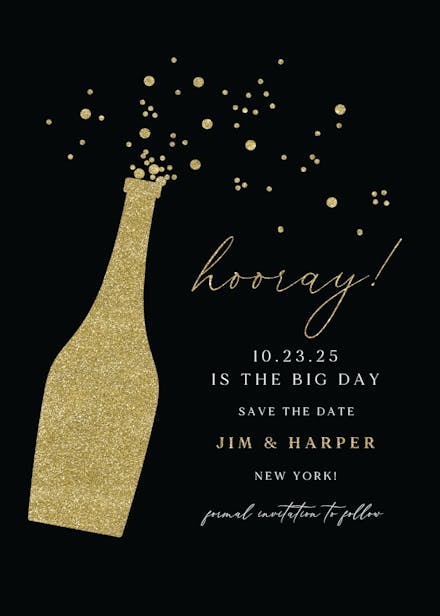 Glitter bubbly - save the date card