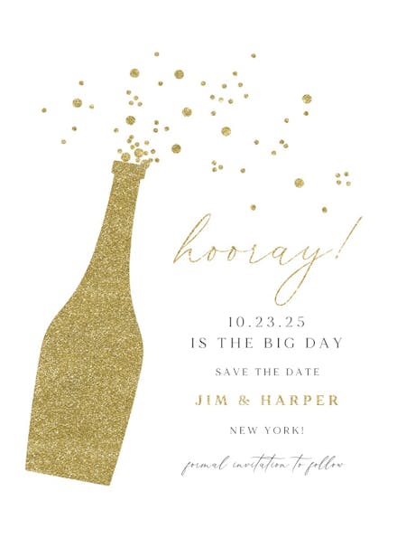Glitter bubbly - save the date card