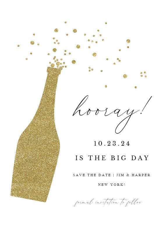 Glitter bubbly - save the date card