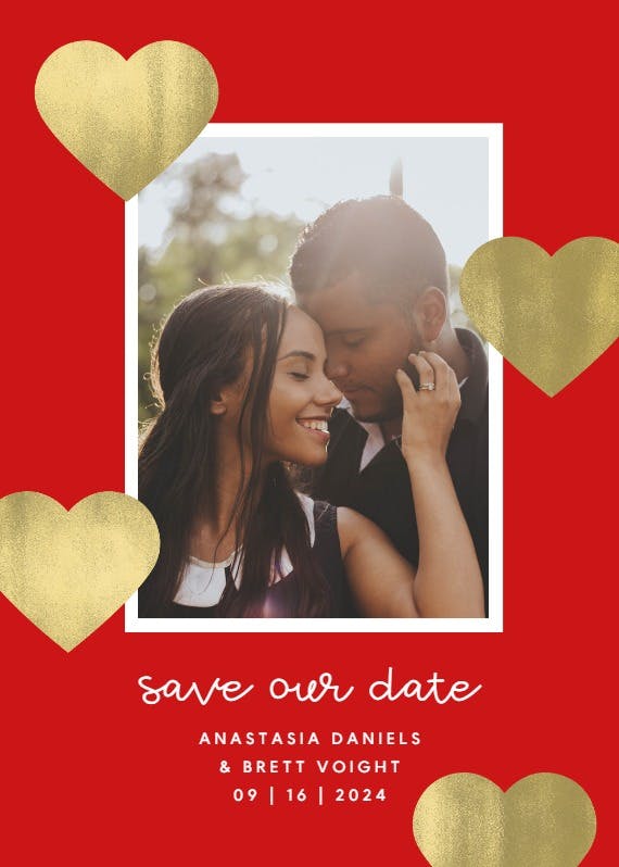Glitter hearts - save the date card