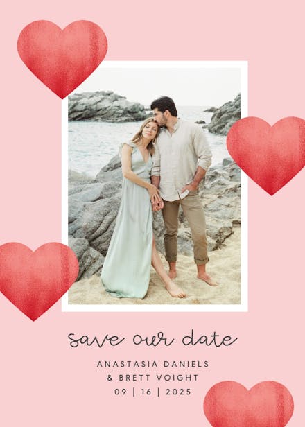 Glitter hearts - save the date card