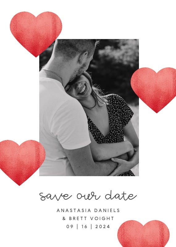 Glitter hearts - save the date card