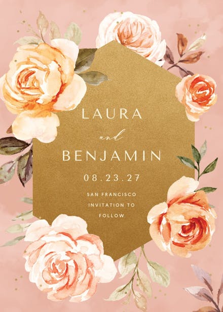 Gold and roses - save the date card