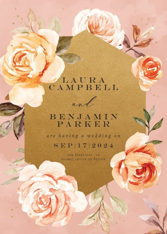 Gold and roses - save the date card