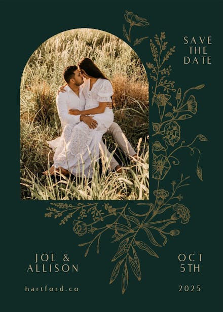 Gold baroque arch - save the date card