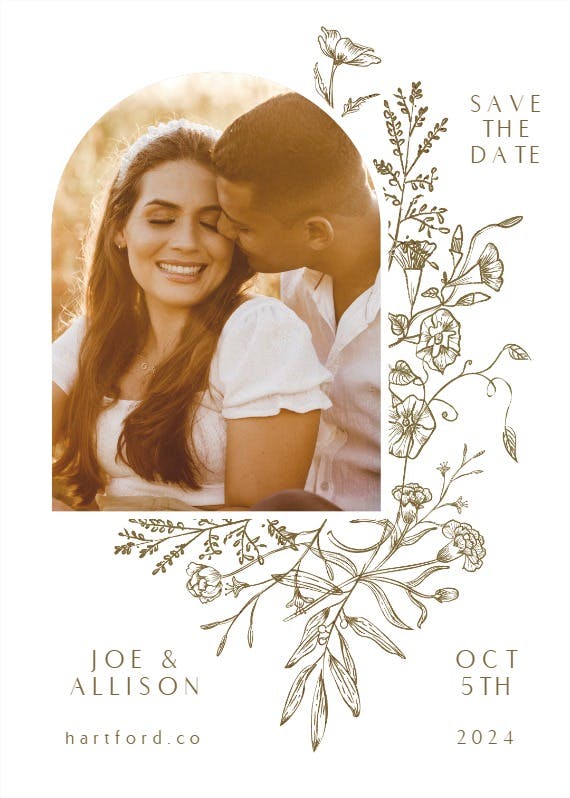 Gold baroque arch - save the date card