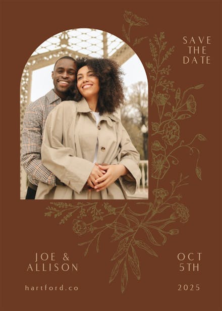 Gold baroque arch - save the date card