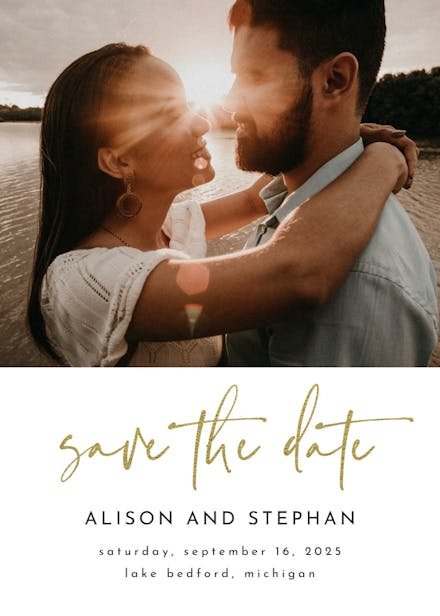 Gold handwritten love - save the date card