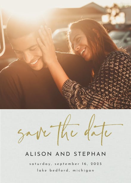Gold handwritten love - save the date card